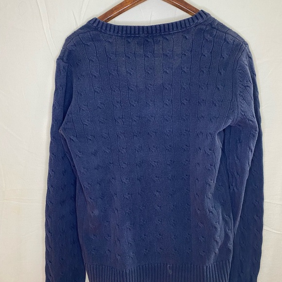 Tommy Hilfiger y2k women’s cable knit sweater v-neck pullover navy Large - Picture 7 of 7